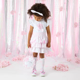 ADEE Casey Heavenly Hydrangea  frill skirt set. Bright White